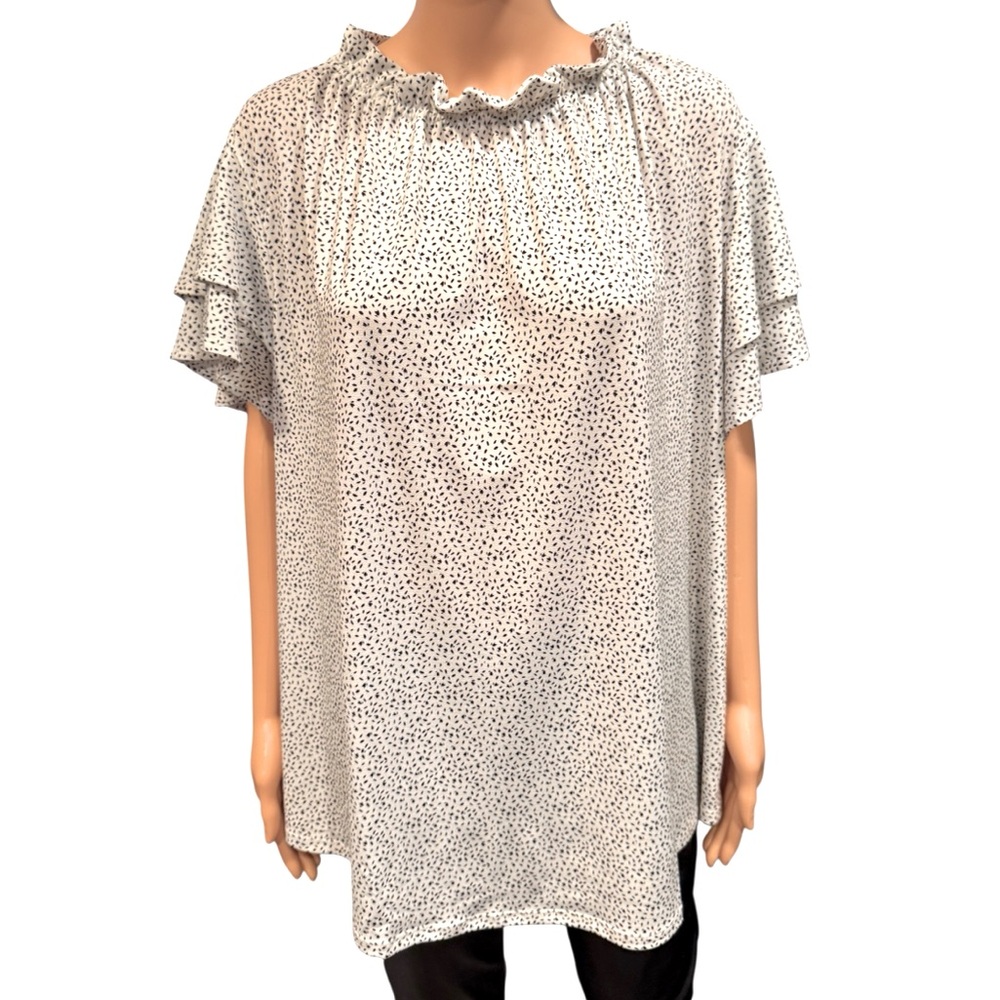 ADRIANNA PAPELL Printed Knit Double Flutter Blouse NWT 3X